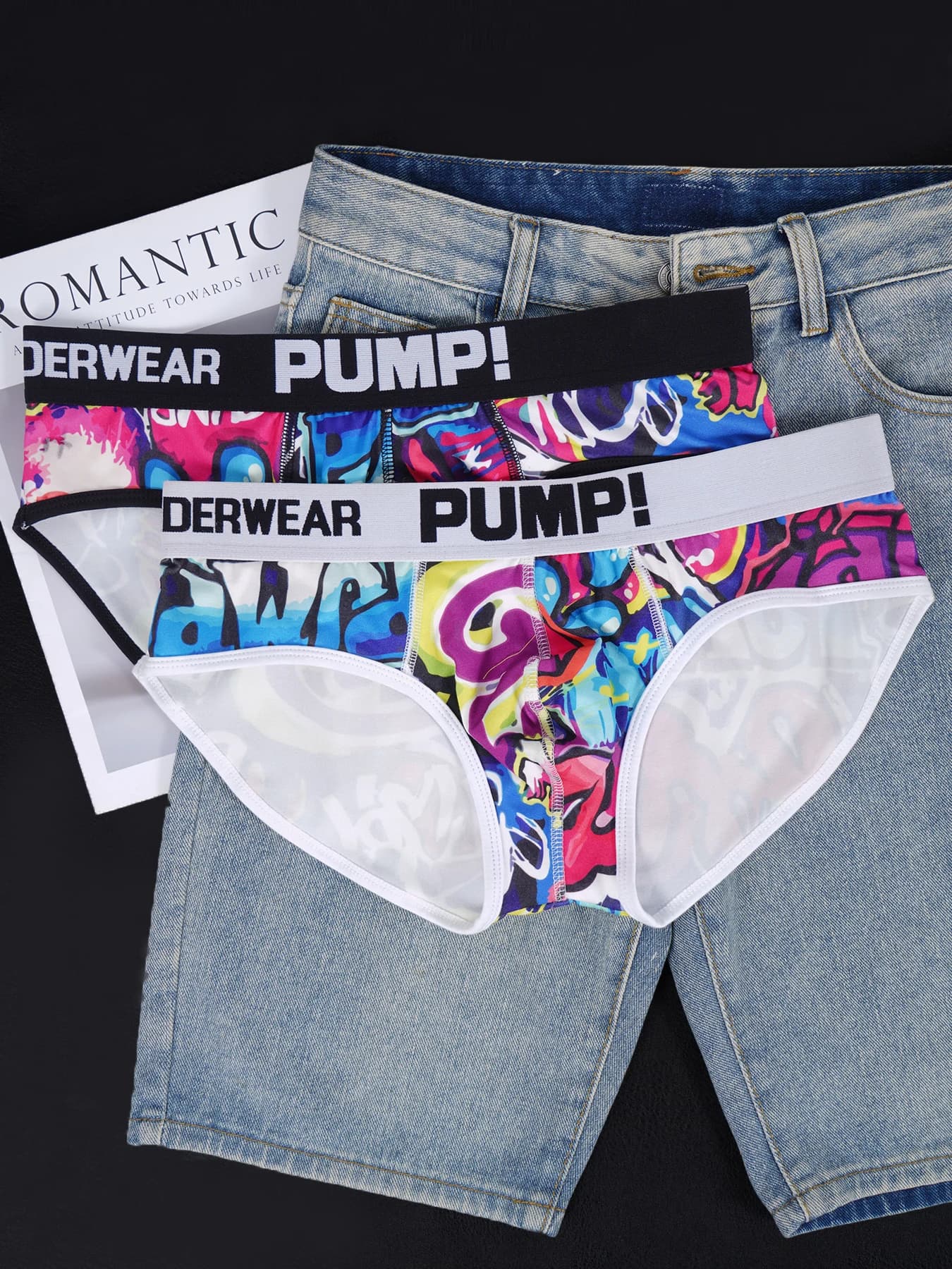 Men’s Graffiti Print Triangle Underwear Elastic Waistband Ice Silk Breathable Underwear
