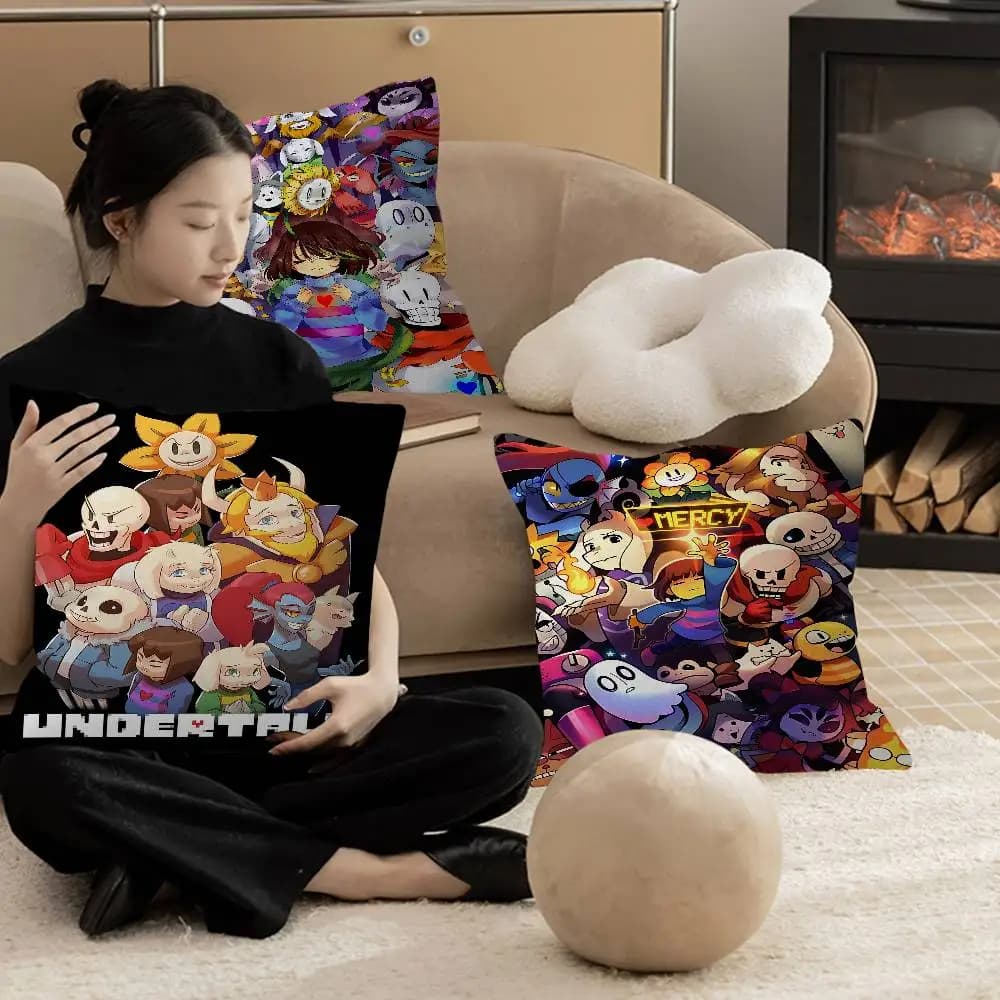 Fodere per cuscini con design anime del gioco Undertale, decorazioni per la casa in stile rustico, federe per cuscini decorativi per divano