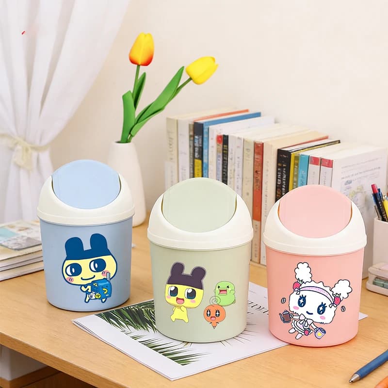 Cestino da scrivania Kawaii Tamagotchi Mini, contenitore per rifiuti da camera da letto, cestino per immondizia, scatola portaoggetti per la pulizia dello spazio di lavoro, decorazione per la scrivania di casa