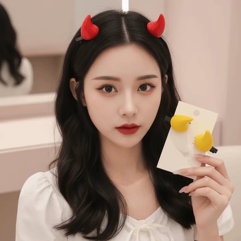 Miniature Devil Horn Hairpins Resin Non-slip Demon Horn Barrettes Multi-color Glossy Ox Horn Hair Clips Music Festival