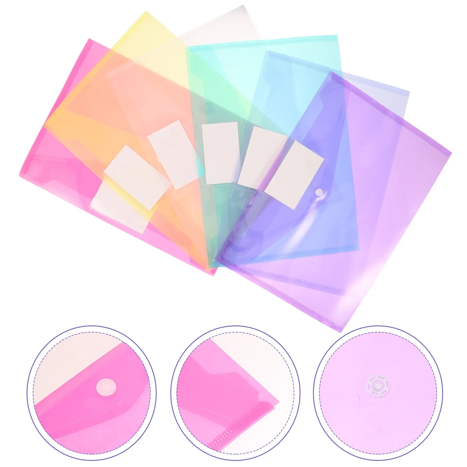 6 sacchetti trasparenti per documenti in PP con chiusura a bottone a pressione, organizer per documenti, per ricevute, coupon, biglietti, buoni, assegni