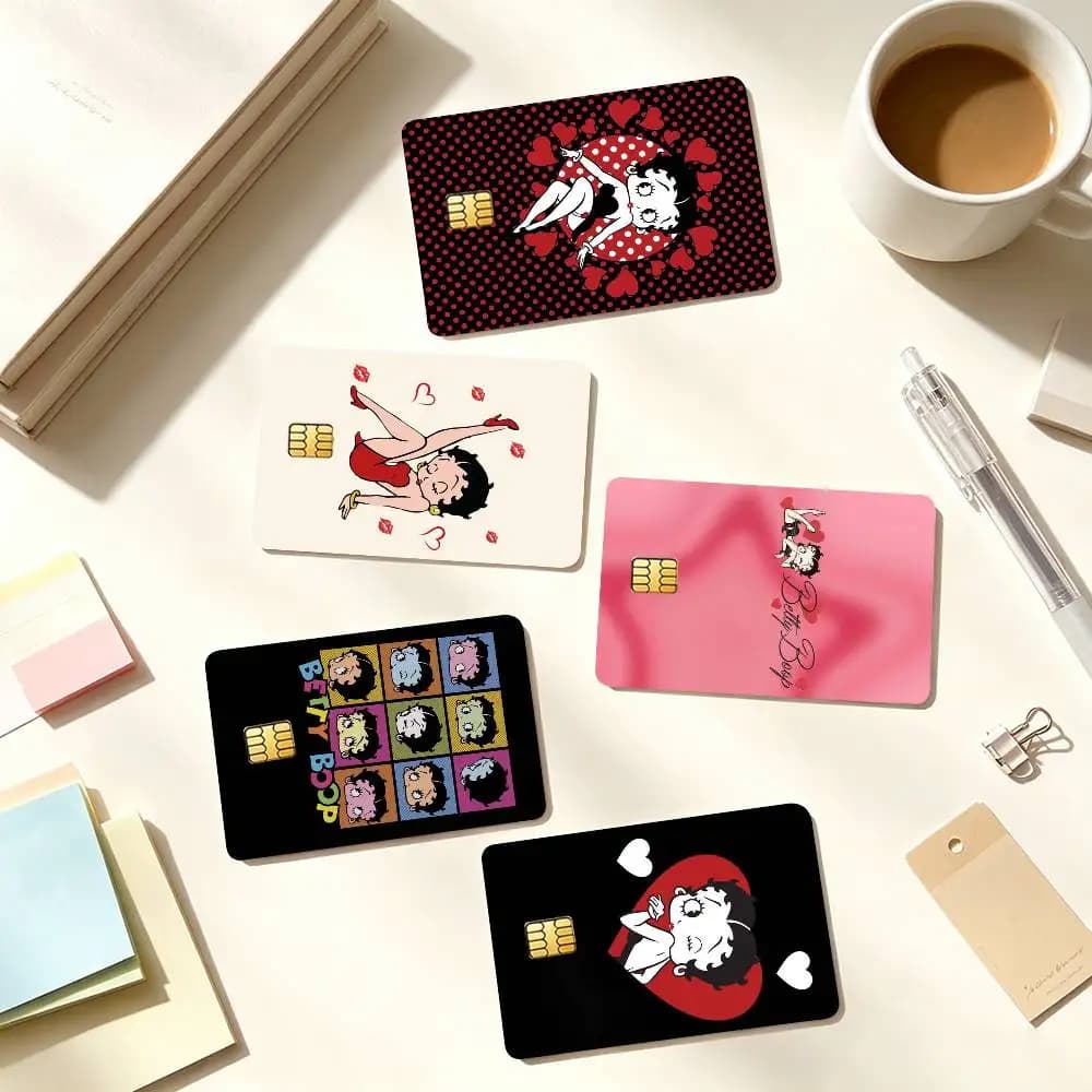B-Betty Boop Chibi Retro Stage Red Heart Credit Card HD Stickers Small Chip Waterproof Sticker Game Card Decal Gift