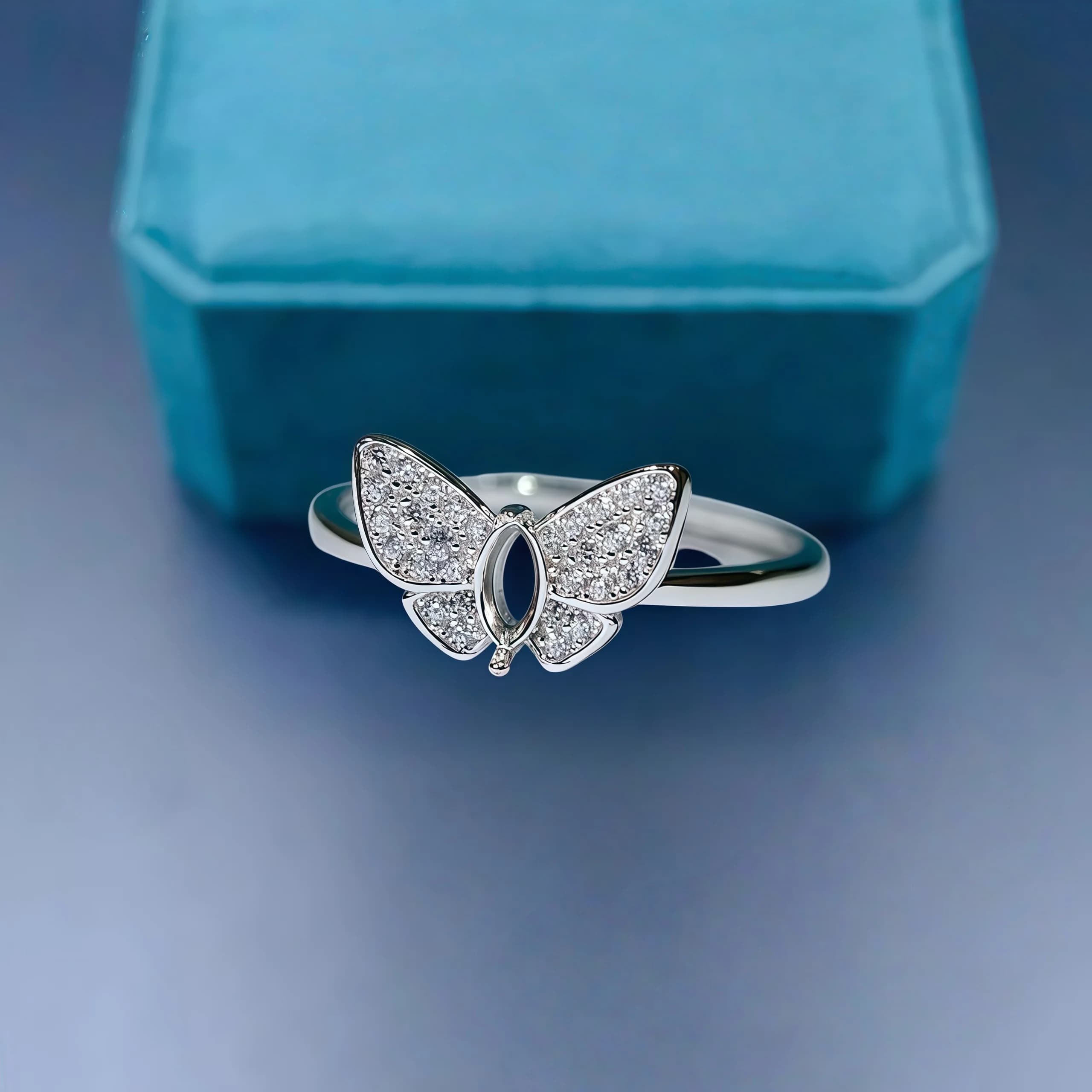 Supporto per Anello Vuoto in Argento Sterling S925 con Design a Farfalla, per Creazione Gioielli Fai-da-Te con Pietra 3*4.5mm, Gioiello Raffinato da Matrimonio per Donna