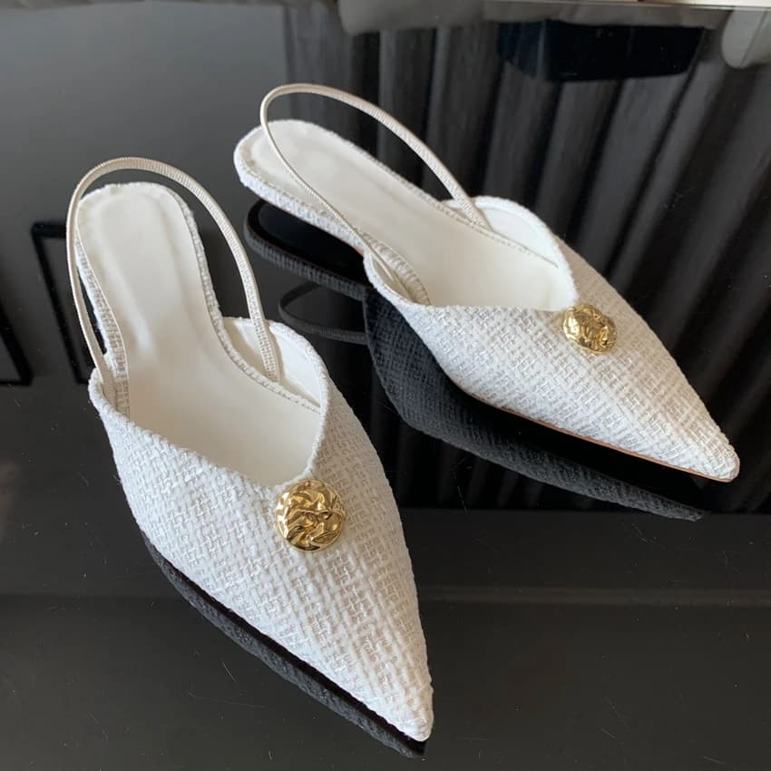 2025 New Brand Women Sandal Fashion Pointed Toe Shallow Slip On Ladies Elegant Slingback Shoes Thin Low Heel Pumps
