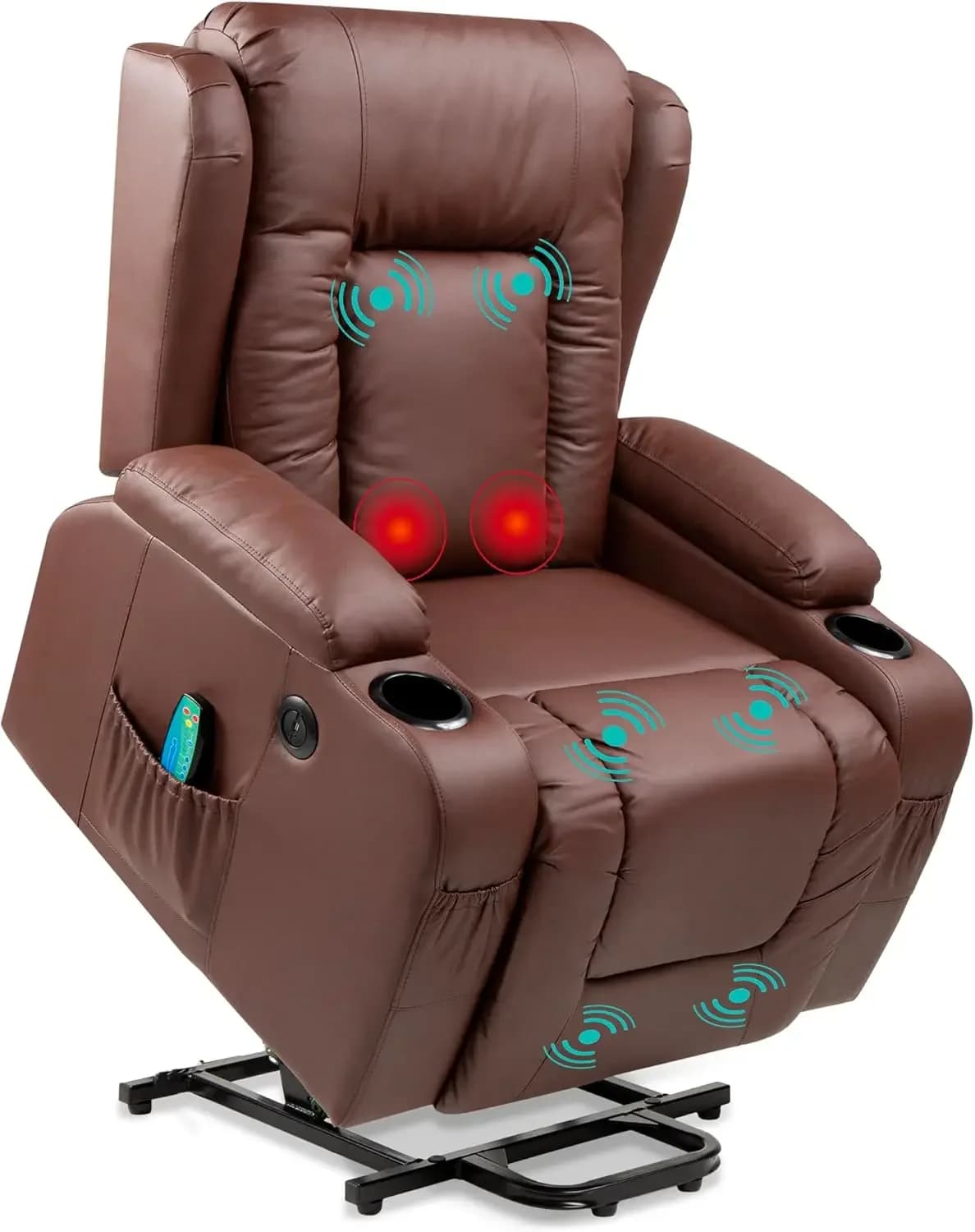 Poltrona elevabile elettrica in pelle PU, poltrona massaggiante reclinabile, mobili regolabili per schienale, gambe con 3 posizioni, porta USB, calore