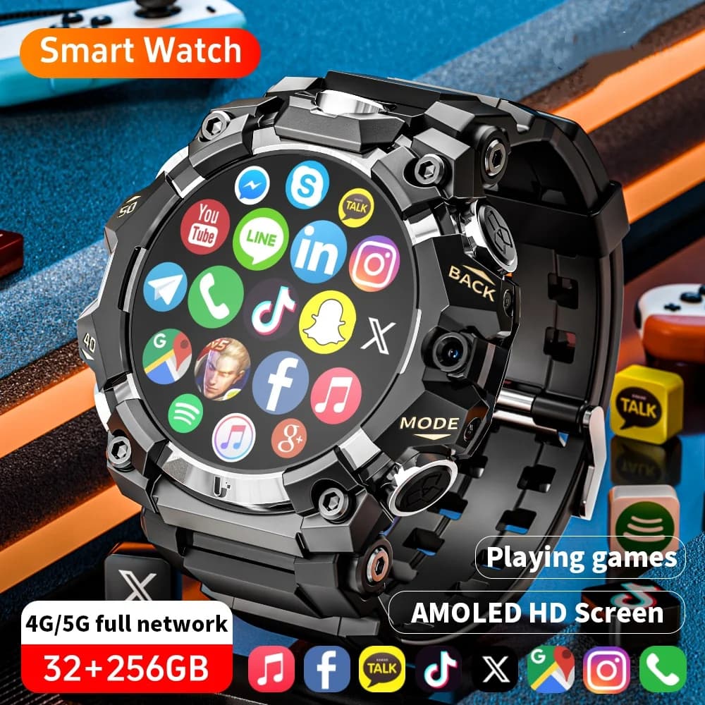 4G/5G Netcom completo Smartwatch Android Smart Watch con doppia fotocamera da 800 W GPS WIFI NFC Google Play Store Slot per scheda SIM 256 GB Rom