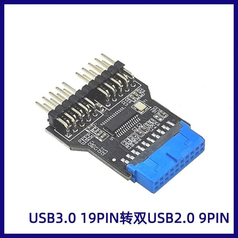 Multiplicatore porta intestazione pannello frontale USB 3.0 Adattatore connettore HUB prolunga USB da 19 pin a 2 USB 2.0 9 pin