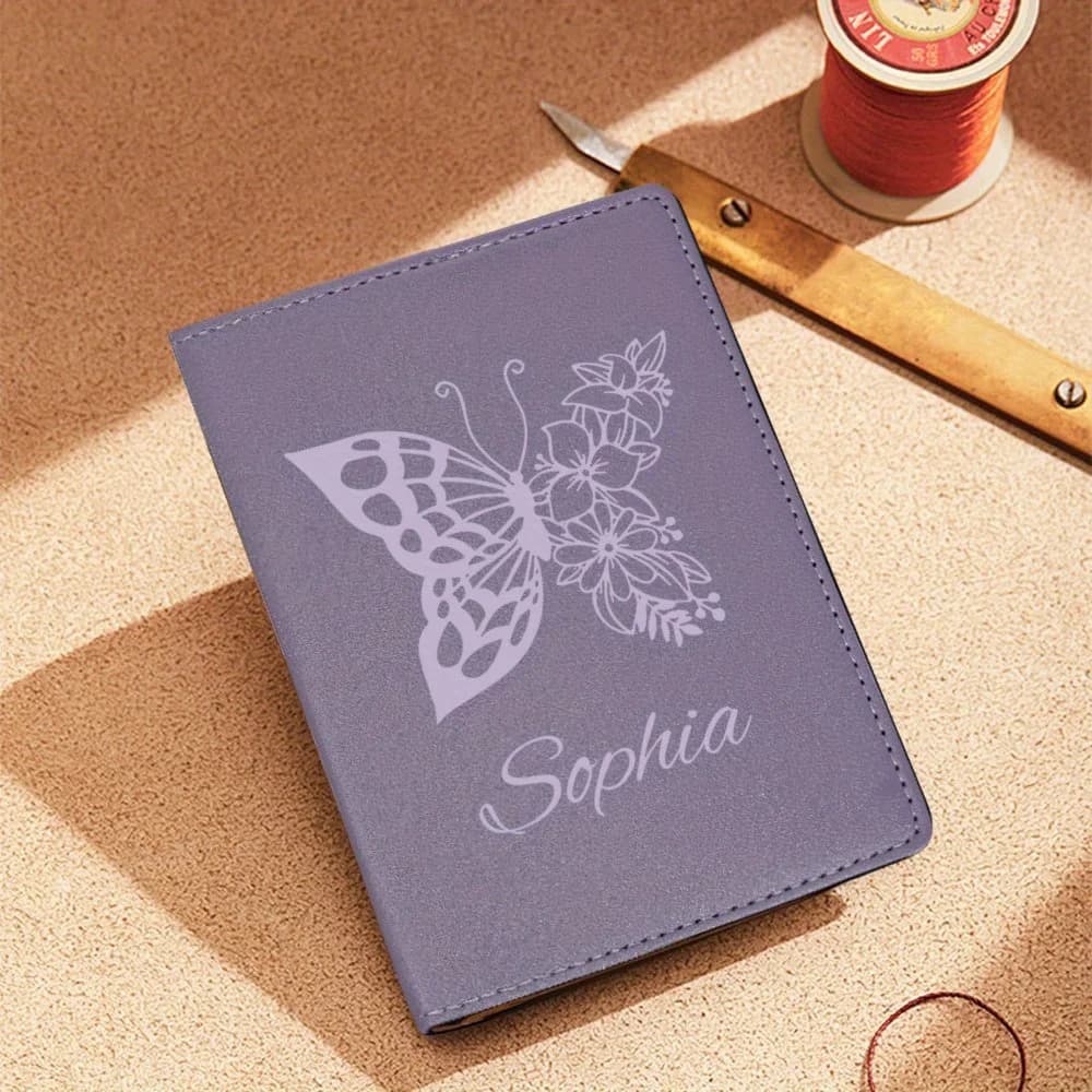One Personalized Passport Holder Featuring a Butterfly Design in a Classic Style, Suitable for Travel. Ideal for Outdoor Travel