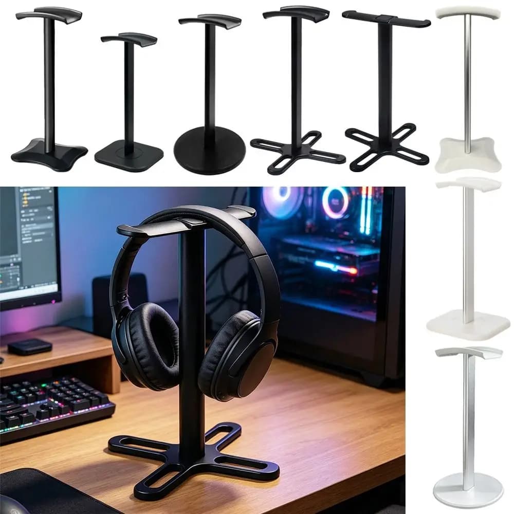 ABS & Aluminum Alloy Headphone Stand with Anti-Slip Base Multi-Style Headset Holder Over-ear Earphone Hanger Desktop Use