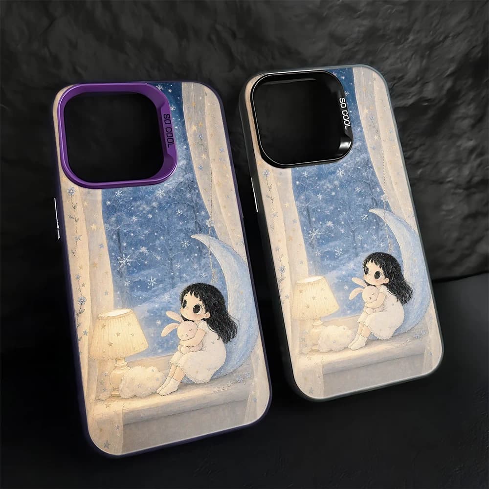 Moon Girl Window Art Pattern Y2K Stylish Girls For iPhone 14 17 16 15 13 12 11 Pro Max Plus Air Hard PC Protective Phone Case