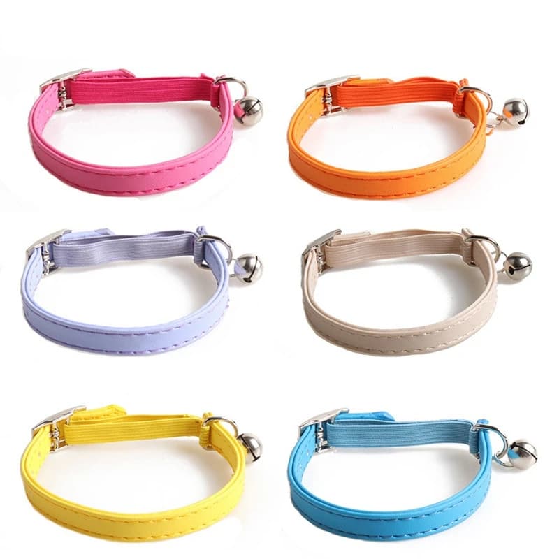 Collare per gatti carino color macaron, collare per gatti con tessitura elastica Collare piccolo regolabile color PU con campanelle per cuccioli e gatti