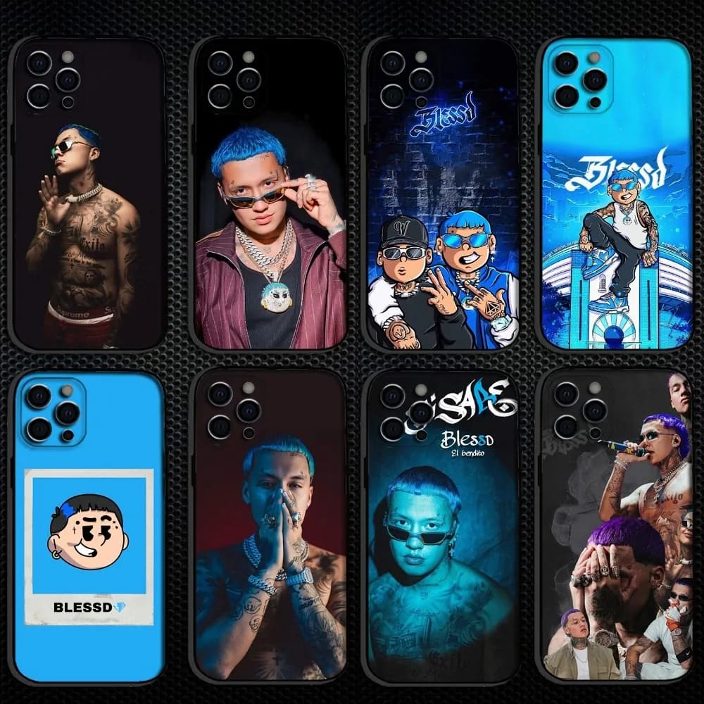 Custodia per telefono Blessd Cantante Rapper per iPhone 16,15,14,13,12,11 Plus,Pro Max, cover nera in morbido silicone