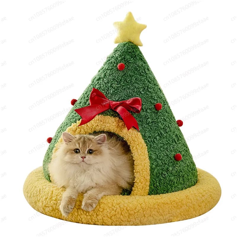 Lettiera natalizia calda invernale per gatti che dorme cuccia natalizia semichiusa lettiera natalizia calda per animali domestici di Capodanno