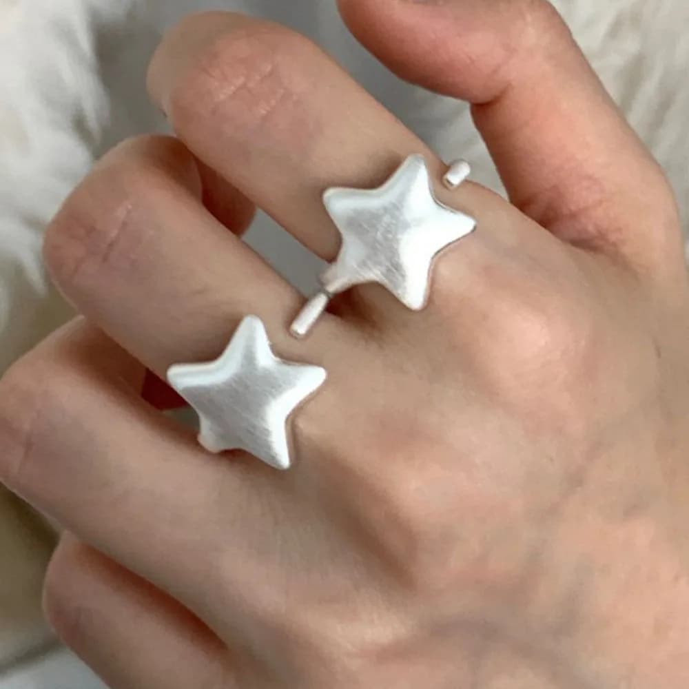 925 Sterling Silver Rings For Women Vintage Handmade Adjustable Retro Sparckling Star Ring Fashion Female Bijoux Gift