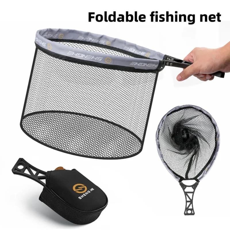 Maniglia in ABS Rete da pesca a mosca Rete pieghevole per atterraggio Esche da pesca Rete Grande rete pieghevole portatile Strumenti per la pesca in flusso all'aperto