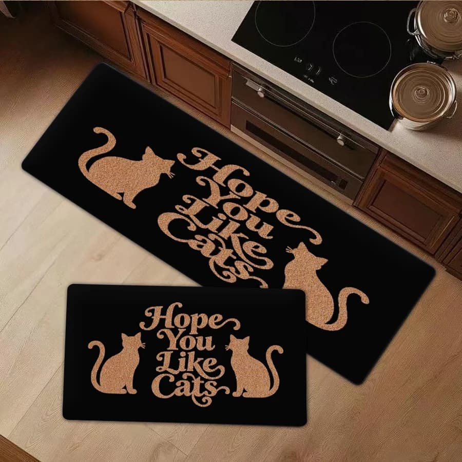 1/2/3Pcs Flannel Kitchen Mat—Soft Flannel Floor Mat Funny Cat Quote Hope You Like Cats Rug Non-Slip Bath Mat Decorative Carpet for Living Room Bedroom Kitchen Home Decor—Soft,Comfortable,Suitable For Bathroom,Bedroom,Kitchen,Laundry Room