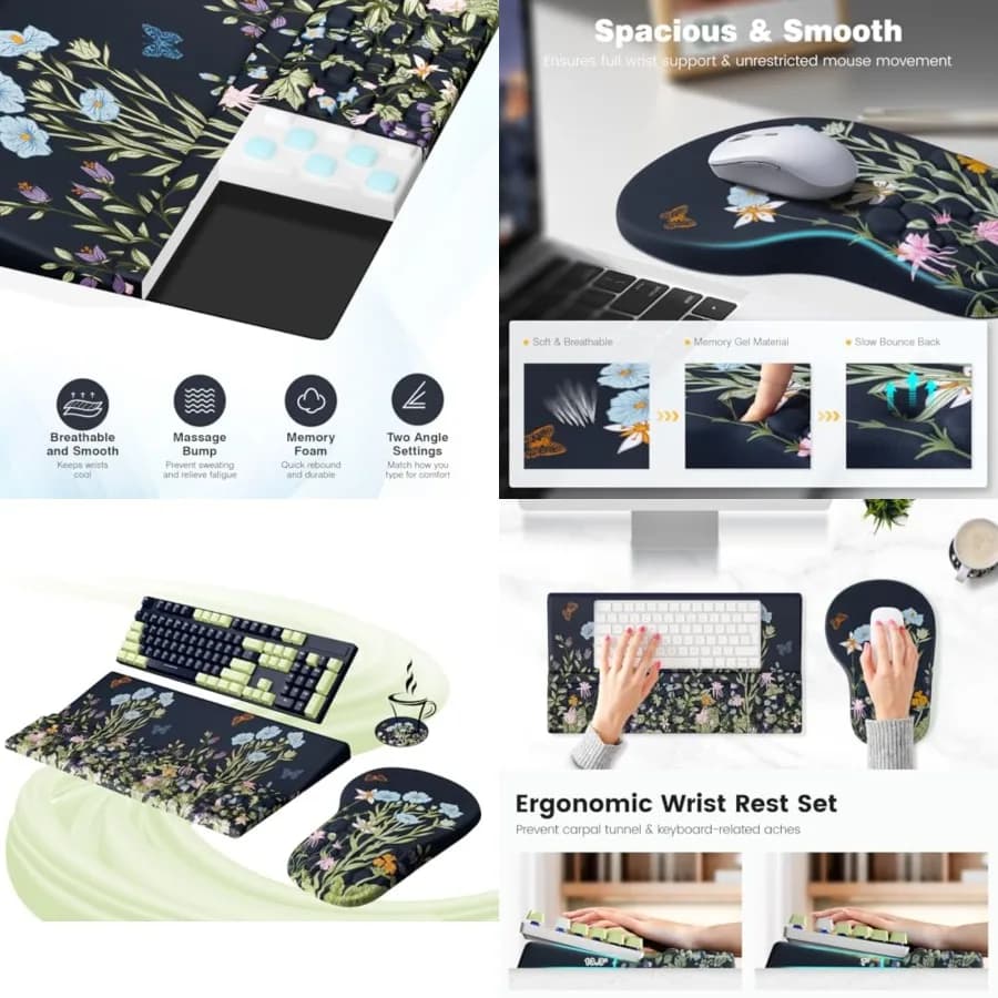 Set Ergonomico con Tappetino per Mouse e Supporto per Tastiera con Poggiapolsi, Comfort in Memory Foam, Sollievo dal Dolore per la Digitazione, Accessori da Scrivania