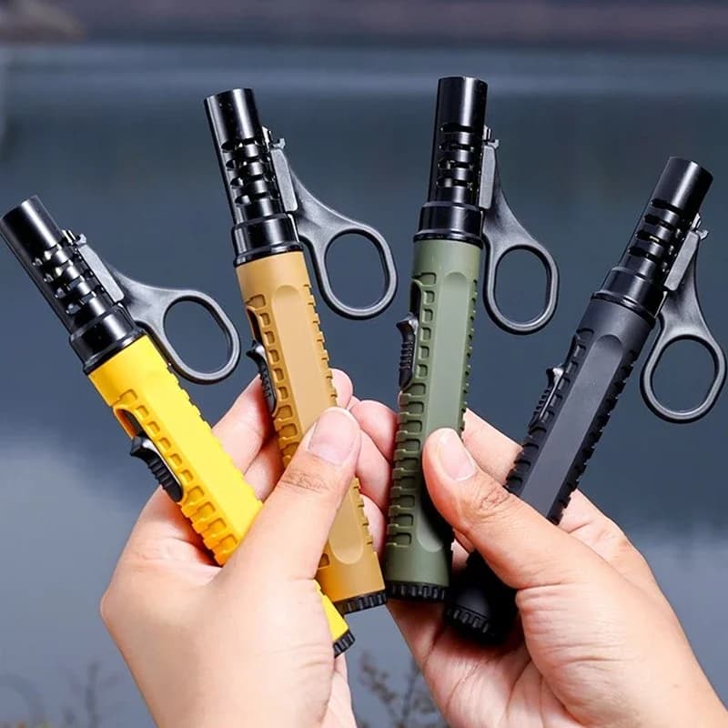 Outdoor Camping Winding Lighter Portable Butane Gas Lighter Adjustable Fire Power Flashlight for Barbecue Welding Instrument Lighters for Torch