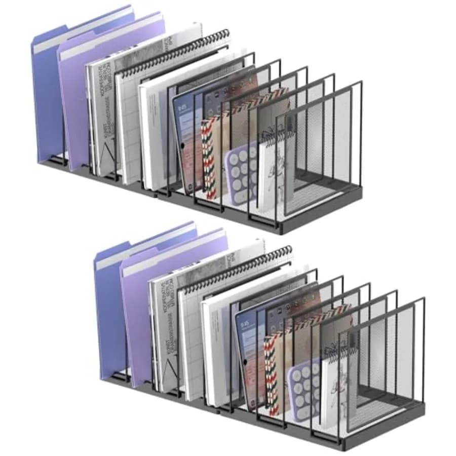 Organizzatore per Documenti da Scrivania a 9 Scomparti, Portadocumenti Verticale in Rete, Supporto per Cartelle in Metallo per Ufficio, Casa e Aula