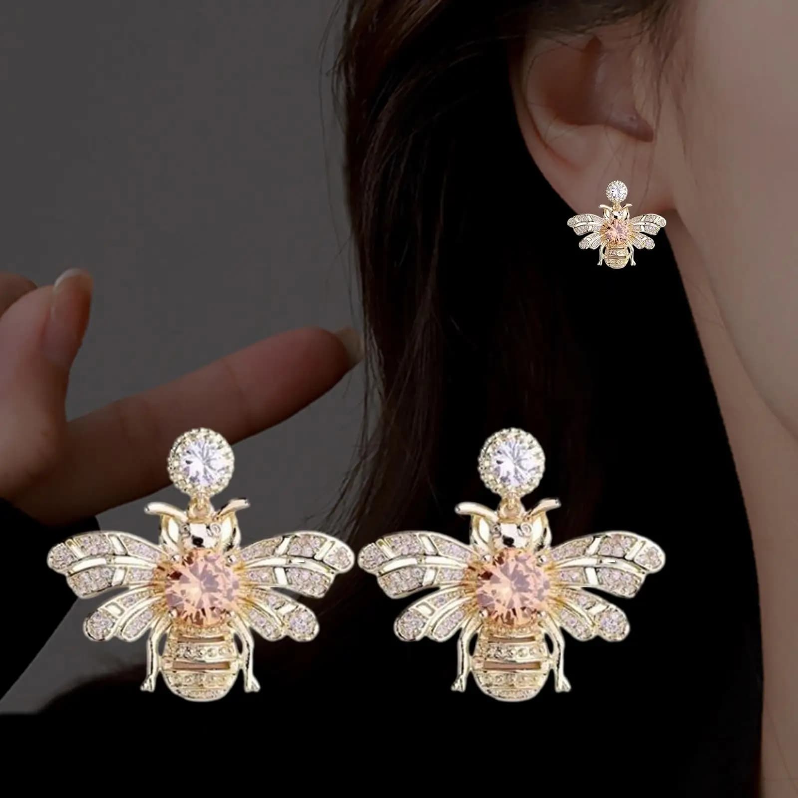 Women's Earrings with Rhinestone Bee, Pendants, Elegant and Fashionable Gifts, Creative Jewelry