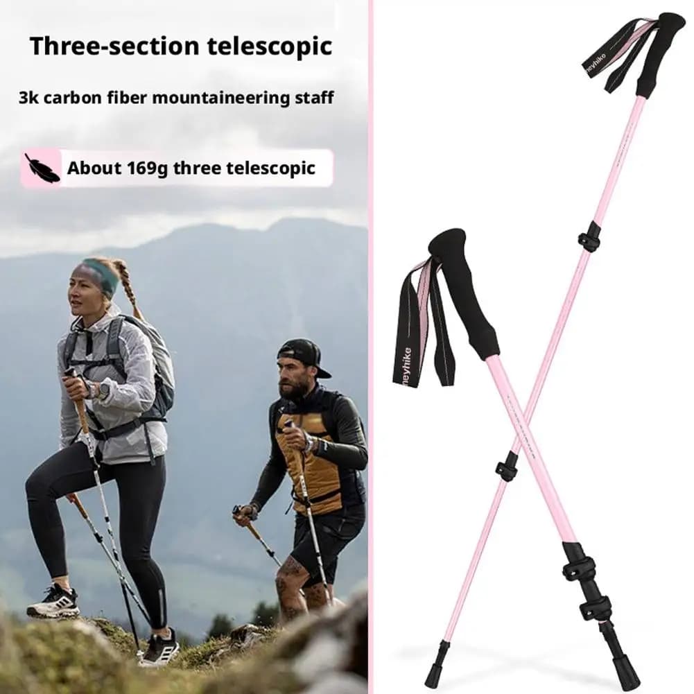 Trekking poles ultralight folding 3 sections Trekking poles adjustable with three sections carbon telescopic climbing rod