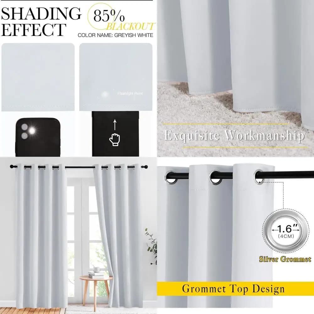 Elegant Thermal Insulating Curtains Grey-White with Glasses for Living Room or Bedroom, 2 Panels, 52x84