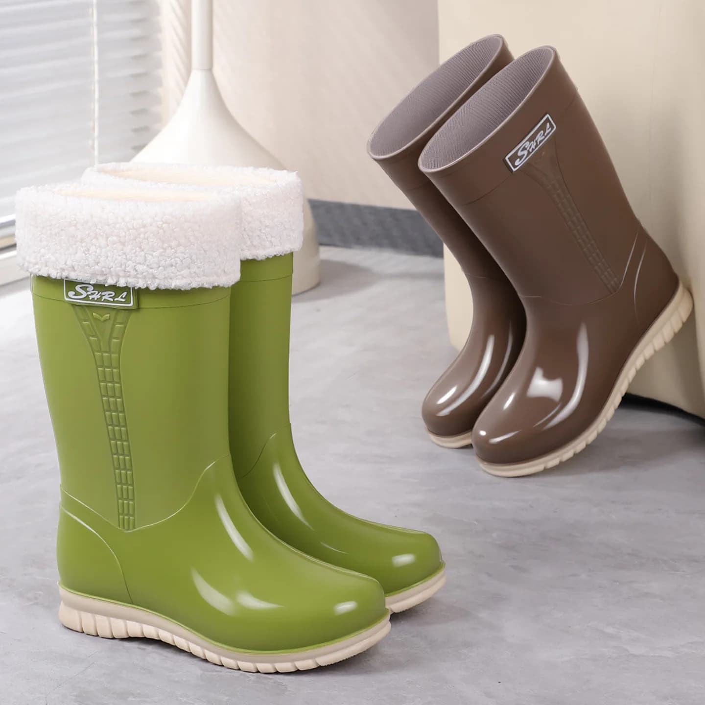 Stivali da Pioggia da Donna Impermeabili Antiscivolo, Copriscarpe in Gomma a Taglio Basso, Stivali Alti alla Coscia alla Moda per Adulti in EVA