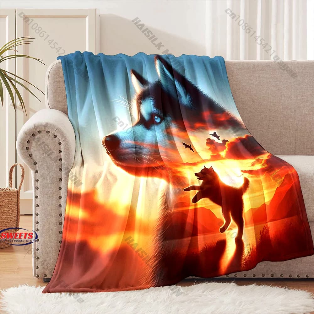 Coperta Husky Sunset Scenic, diverse misure, coperta decorativa per divano, camera da letto, soggiorno, per bambini e adulti, regalo raffinato