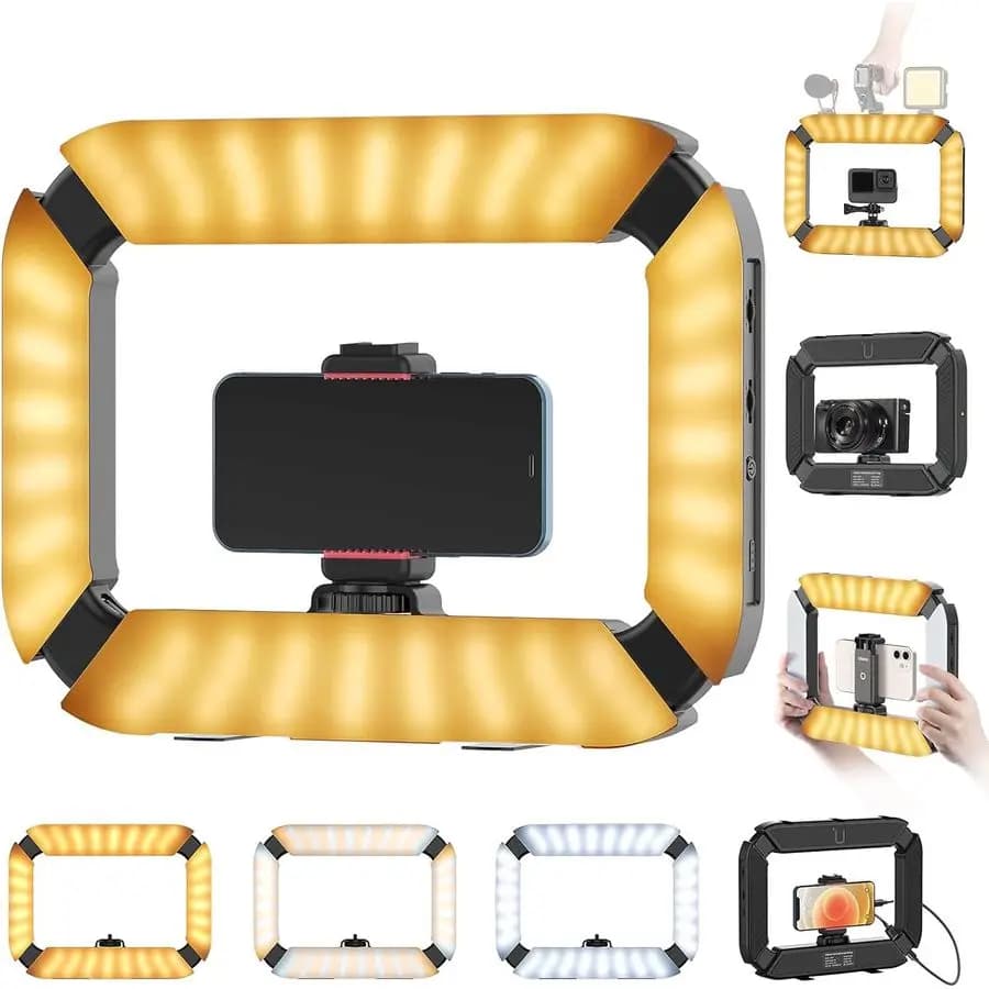 Video Rig U200 LED Portable Ring Light, Selfie Light, Camera Stabilizer, Smartphone, Action Camera, YouTube, Setup