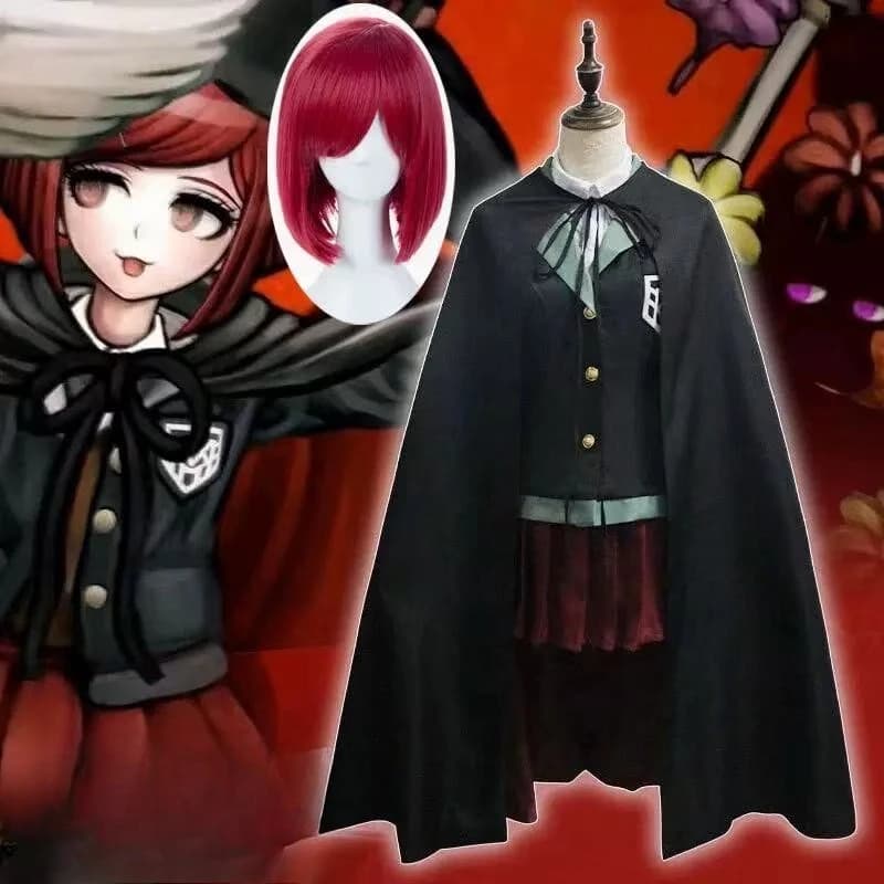 Costume Cosplay Anime Danganronpa, Uniforme da Maga Yumeno Himiko, per Halloween e Carnevale, Uniforme Scolastica JK con Parrucca Rossa