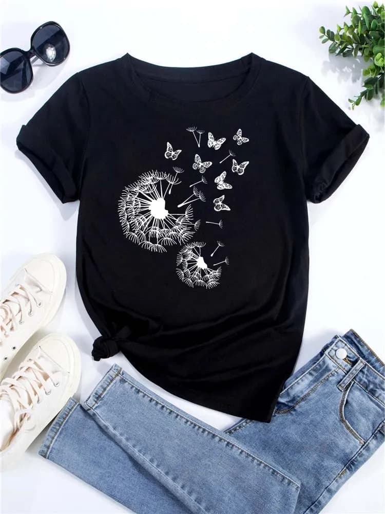 Maycaur T-shirt stampate con tarassaco T-shirt da donna T-shirt grafica estiva Girocollo Harajuku Top Camicie per donna Streetwear