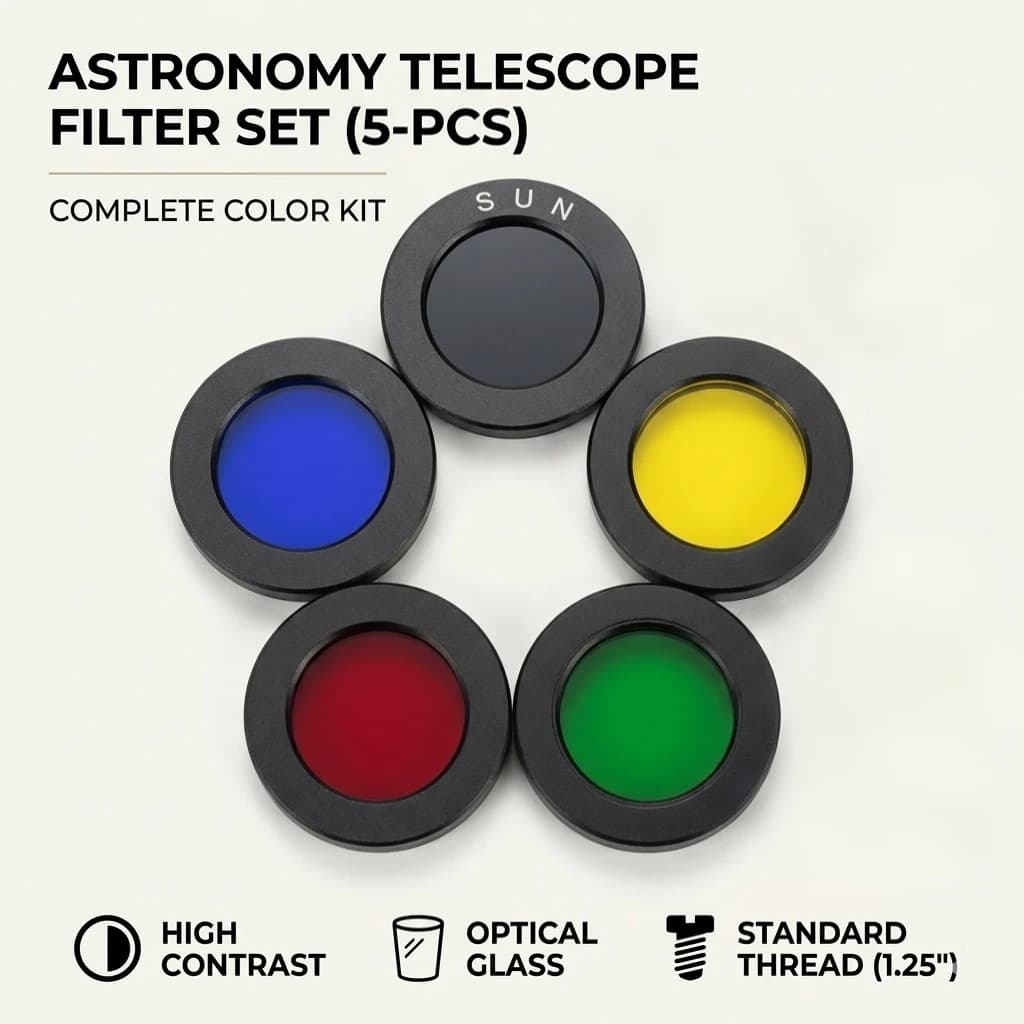Set di 5 Filtri Colorati per Telescopio Astronomico da 1,25 Pollici - Kit Filtri per Luna, Pianeti, Nebulosa e Sole per Oculare Monoculare Astronomico