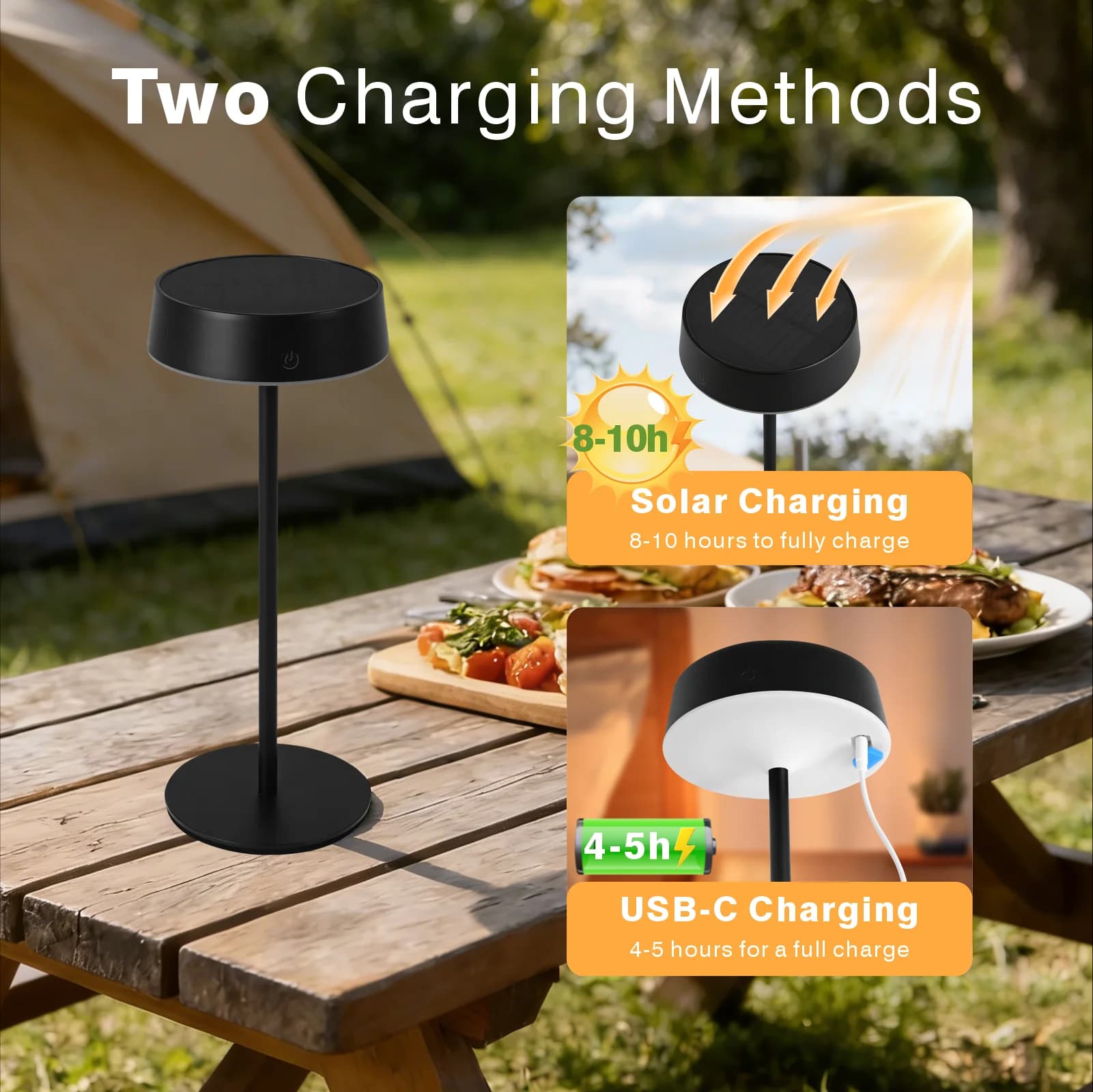 Lampada da Tavolo Impermeabile IP55, Luce Solare Wireless Dimmerabile a Tocco LED per Esterni, Patio, Campeggio, Giardino, Bagno, Sala da Pranzo