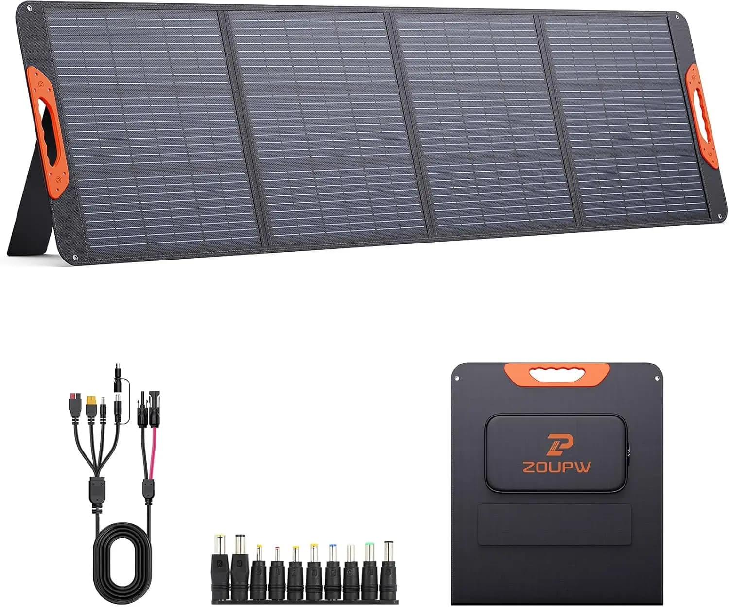 Pannello Solare Portatile 200W, Efficienza 23,5%, Pieghevole con Supporti, IP67 per Stazione di Alimentazione, Campeggio, Camper
