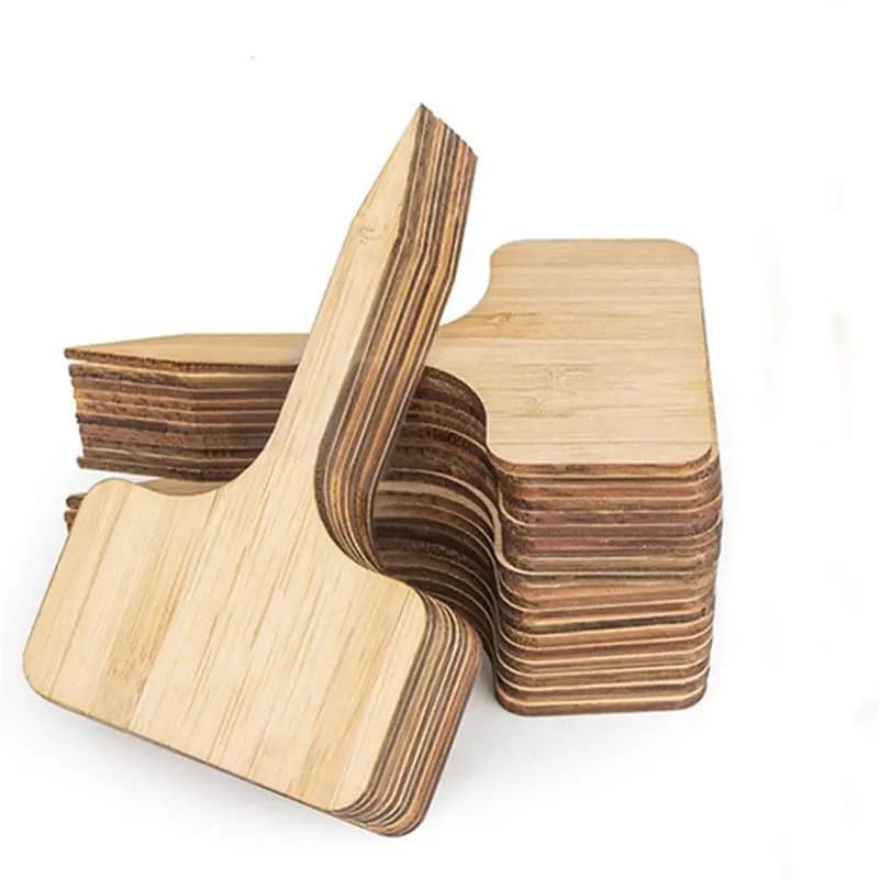 AT29-50PCS Etichette per piante a forma di T, ecologiche, in legno, per bonsai, semi, erbe in vaso, fiori, strumento per giardinaggio