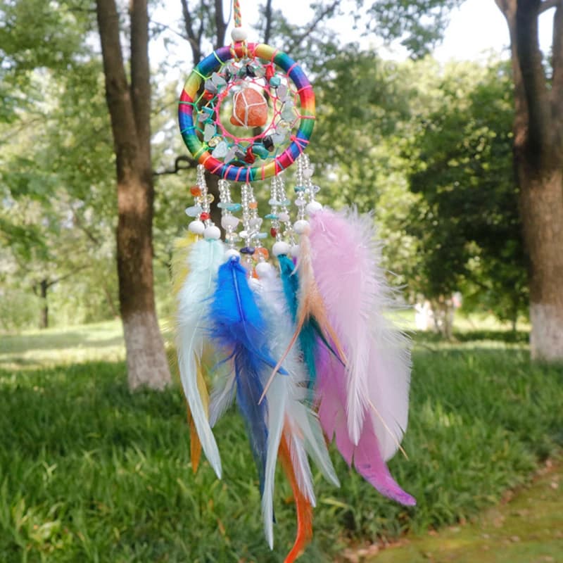 Reiki Natural Crystal Stone Dream catchers Amulet Feather Dream Catchers Bedroom Wall Hangings Decor Total length 40cm 1Strand