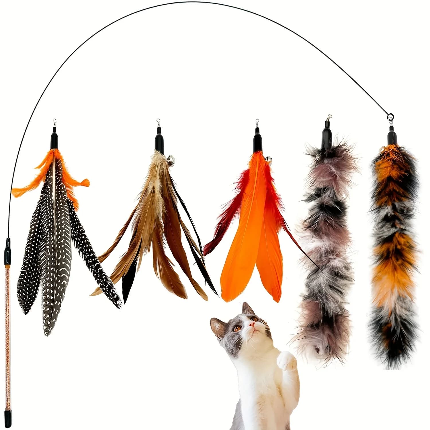 6 pezzi di ricambio per bacchette per gatti con piume di ricambio per giocattoli per gatti, ricarica di piume di uccelli naturali, giocattolo per gatti con piume di ricambio per gatti da interni