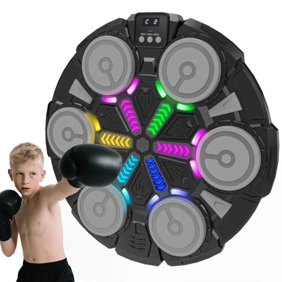 Kids and Adult Boxing Machine, Wall Mounted Bluetooth Boxing Pad with Gloves, Rhythmic Lights, Two Player Battle, Home Gym Equipment