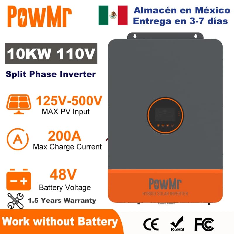 PowMr 10KW Inverter a fase divisa 48V 110V 220V Inverter solare ibrido Doppia uscita MPPT doppia Off Grid con caricatore solare MPPT 200A