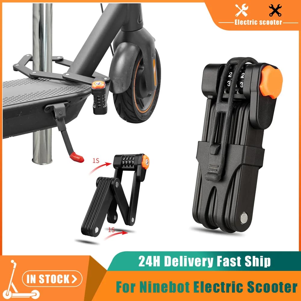 Anti-theft folding padlock for electric scooter with chain cable for NinebotG30 G30D F20 F30 F40 D38E Portable safety lock