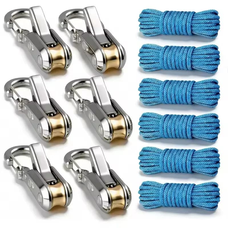 Tool to tie rope and tensioner with roller blind, retractable buckle with accessory rope, suitable for camping