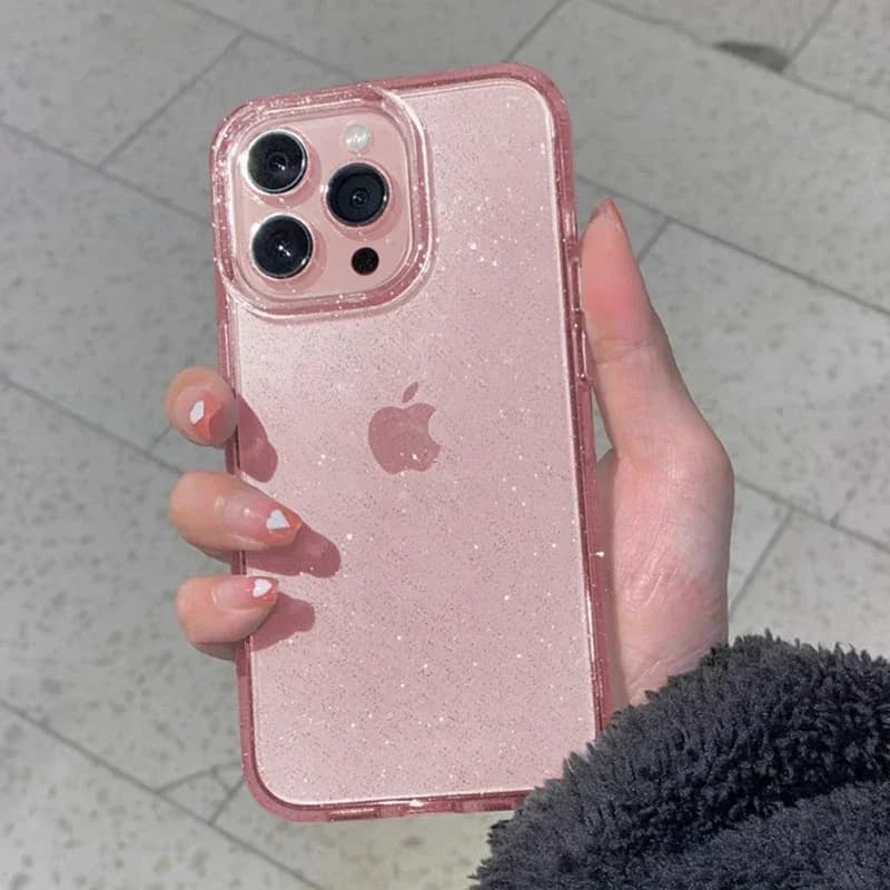 Transparent soft case with pink glitter for IPhone 17 Air 16 15 14 13 12 11 Pro Max Plus 17Pro 16Pro I Phone Women Fundas Cover