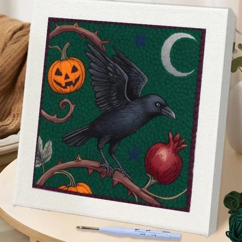 RUOPOTY Punch Needle Embroidery Moonnight Crow Modern Adult Hobbies Halloween Embroidery Punch Needle Kits Home Wall Decor Diy
