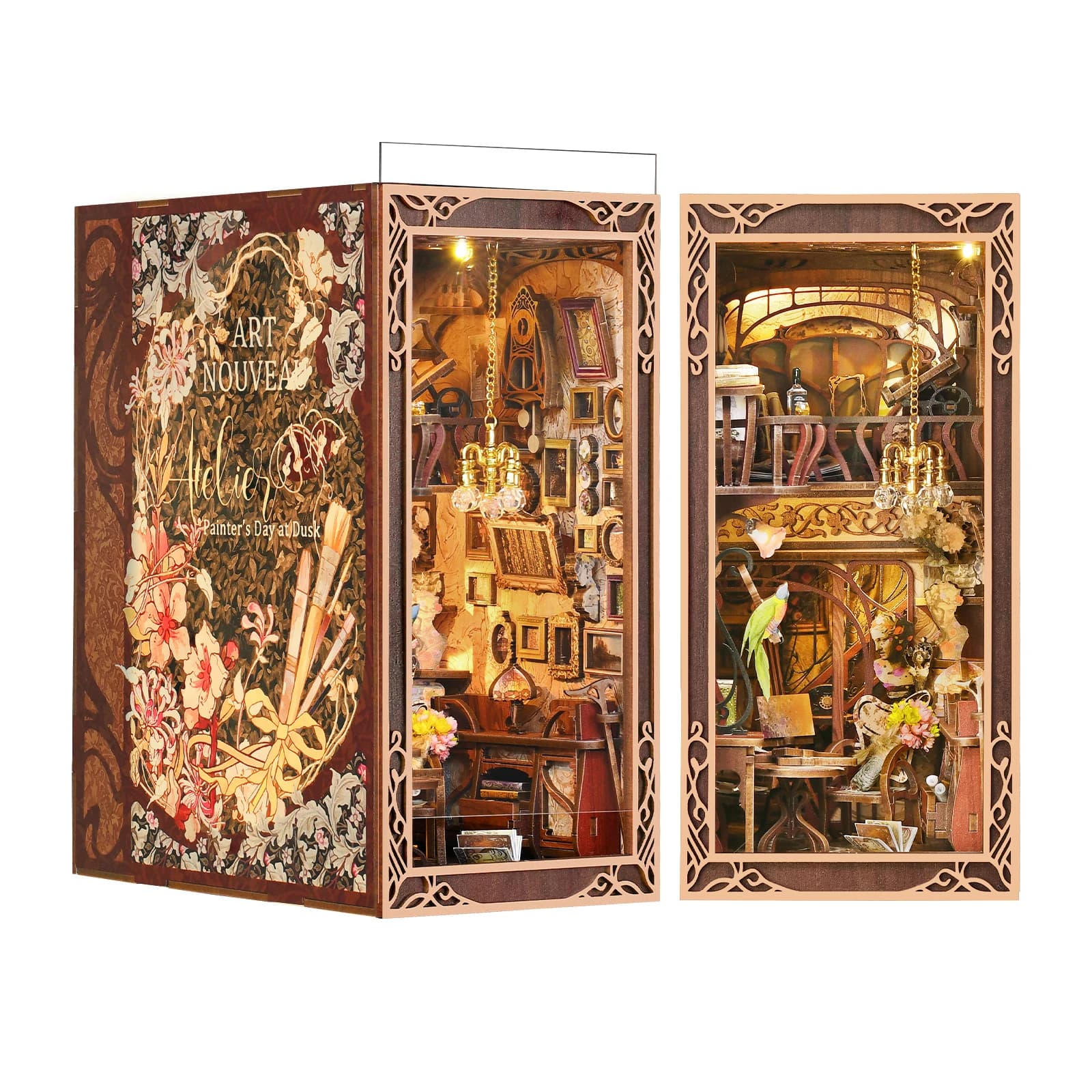 Book Nook Kit, Kit Booknook per casa delle bambole in miniatura fai-da-te, 3D Puzzle in legno Bookend Bookshelf Insert Decor con luce a LED per adolescenti an