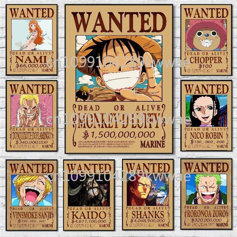 Anime One Piece Bounty Poster, Rufy, Zoro, immagini HD stampato su tela pittura bar camera da letto parete arte deco pittura regalo