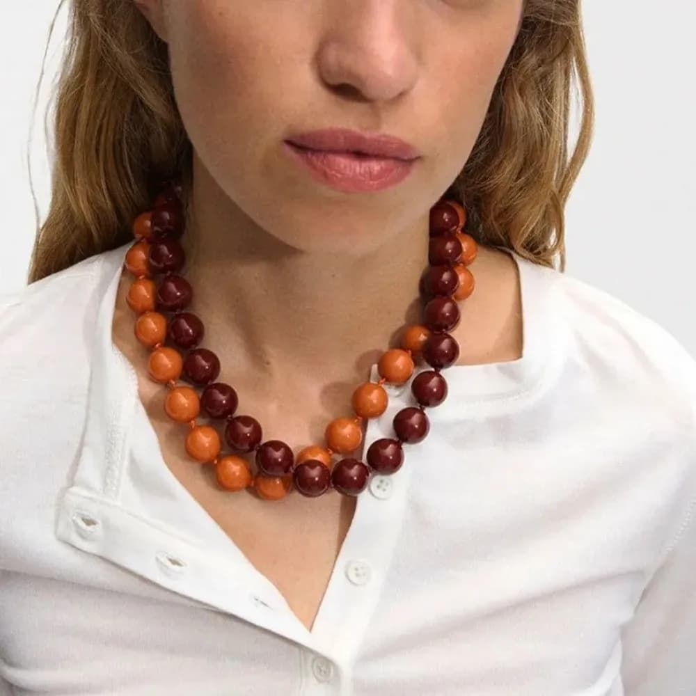 High Quality Fashion Colorful Round Beads Choker Acrylic Large Beaded Handmade Knot Rope Boho Style Women Necklaces Jewelry Gift