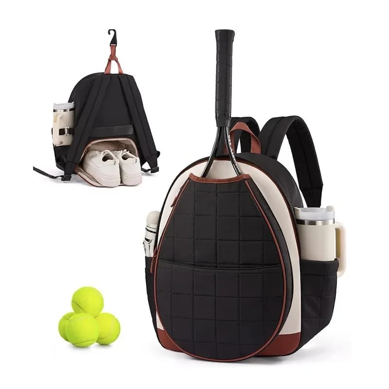 20L Racket Bag for 1-2 Tennis Rackets, Portable Badminton Racket Outdoor Backpack with Separate Shoe Compartment, Luggage Strap