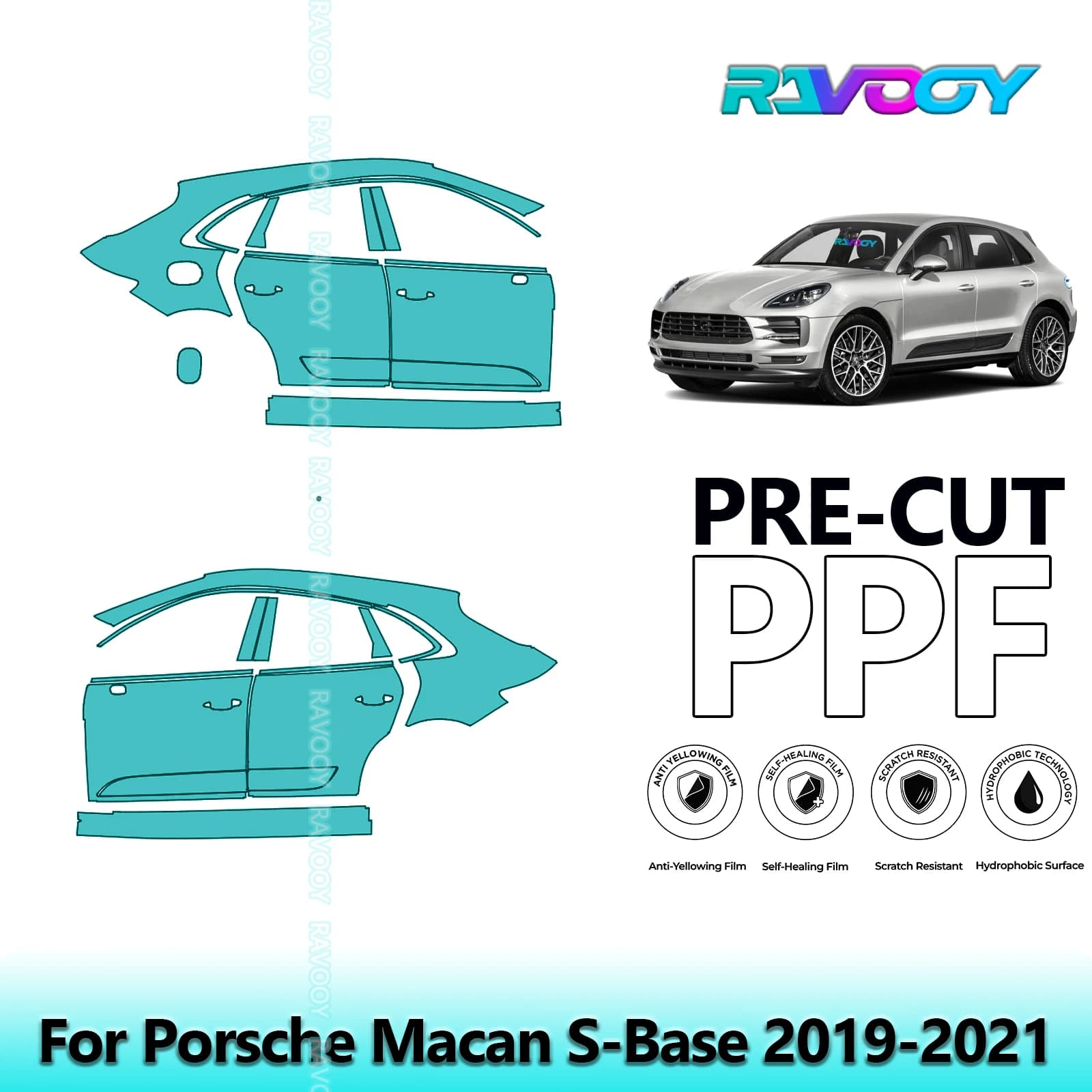 For Porsche Macan S-Base 2019-2021 8.5mil Transparent Pre-Cut PPF Door and Kit Pillar A/B Protection Film TPU Set