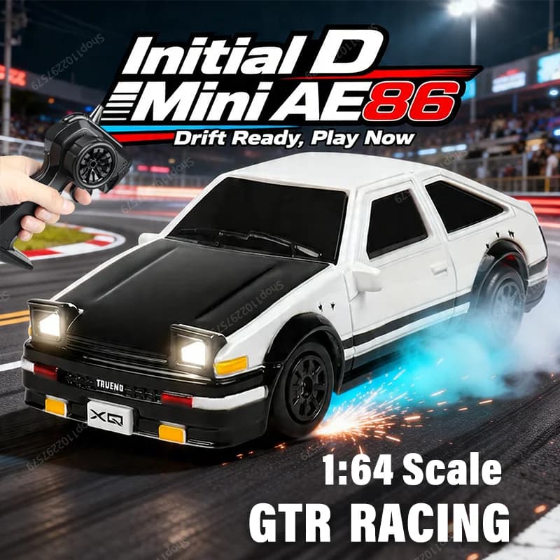 Auto RC da drift ad alta velocità 1:64 Mini GTR Racing JDM 2.4G con giroscopio, luci LED e alettone posteriore, giocattolo da corsa per bambini e adulti, idea regalo