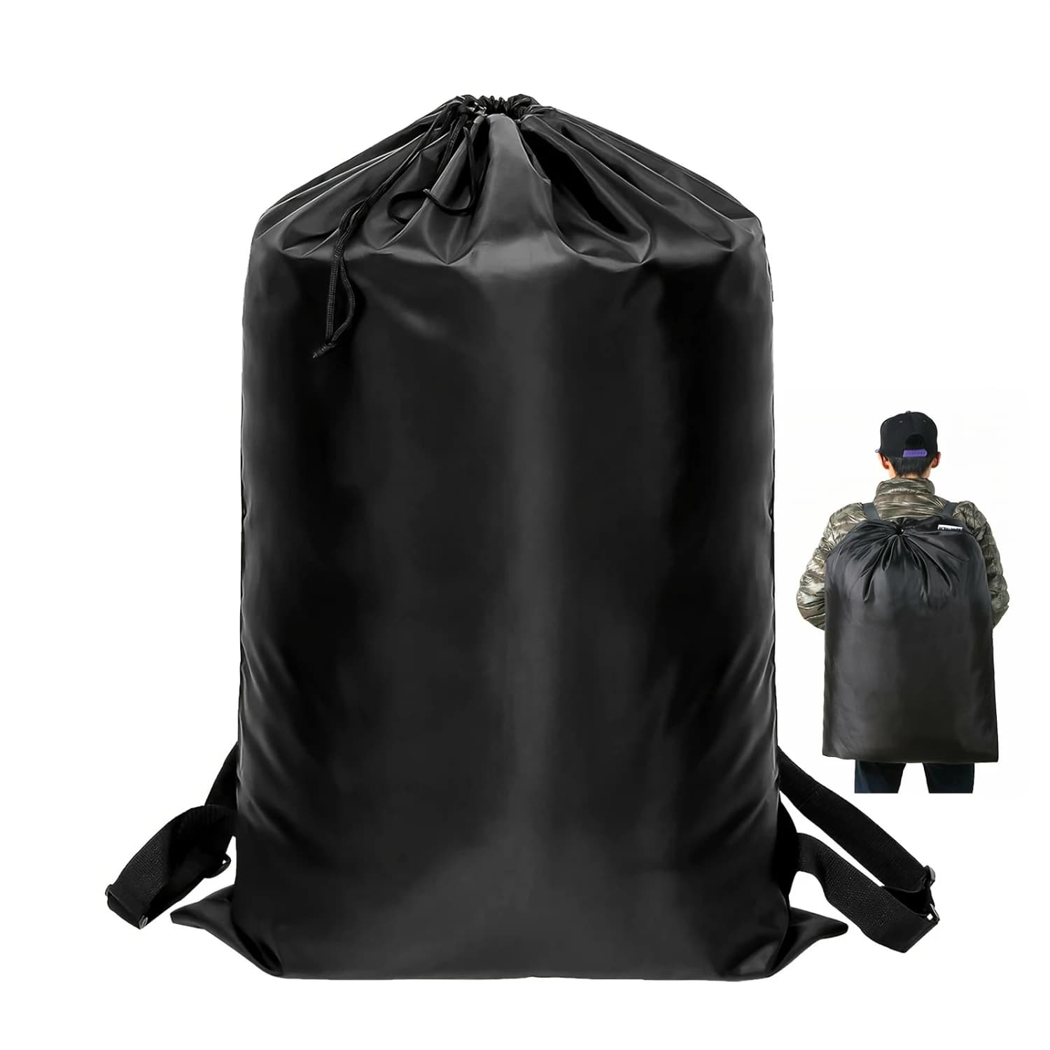Portable laundry bag with drawstring, durable XL sized washable backpack with straps for easy transportation - Ideal for travel or dormitory U